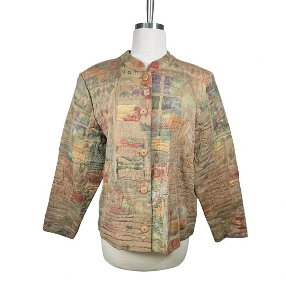 Vintage Orvis Patchwork Quilted Embroidered Button Down Jacket Women Size Large - Picture 1 of 8
